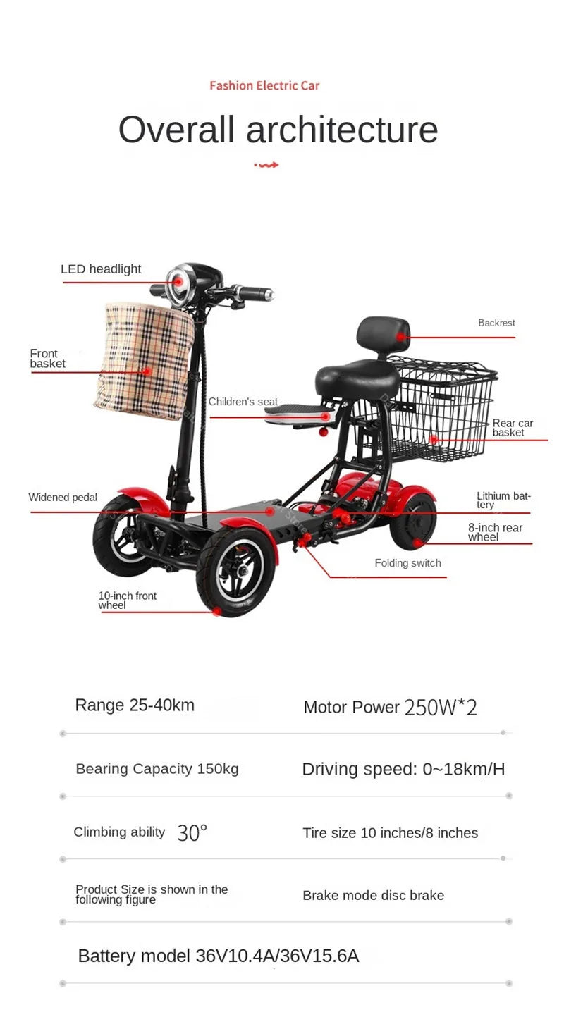 4 Wheels 250W Dual Motor Electric Scooter