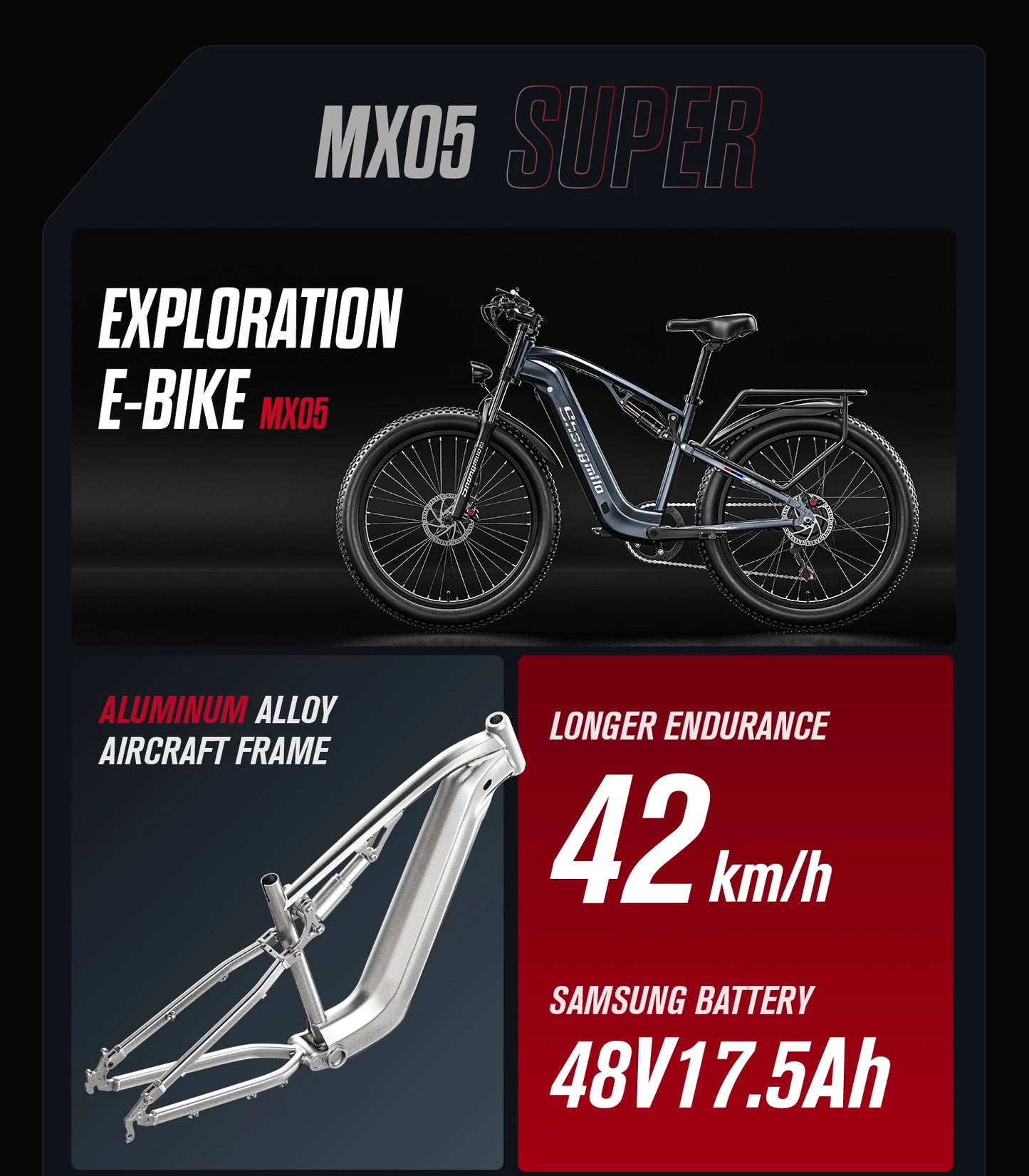 48V 17.5Ah Battery Speed,Fat Tire Mountain Bikes