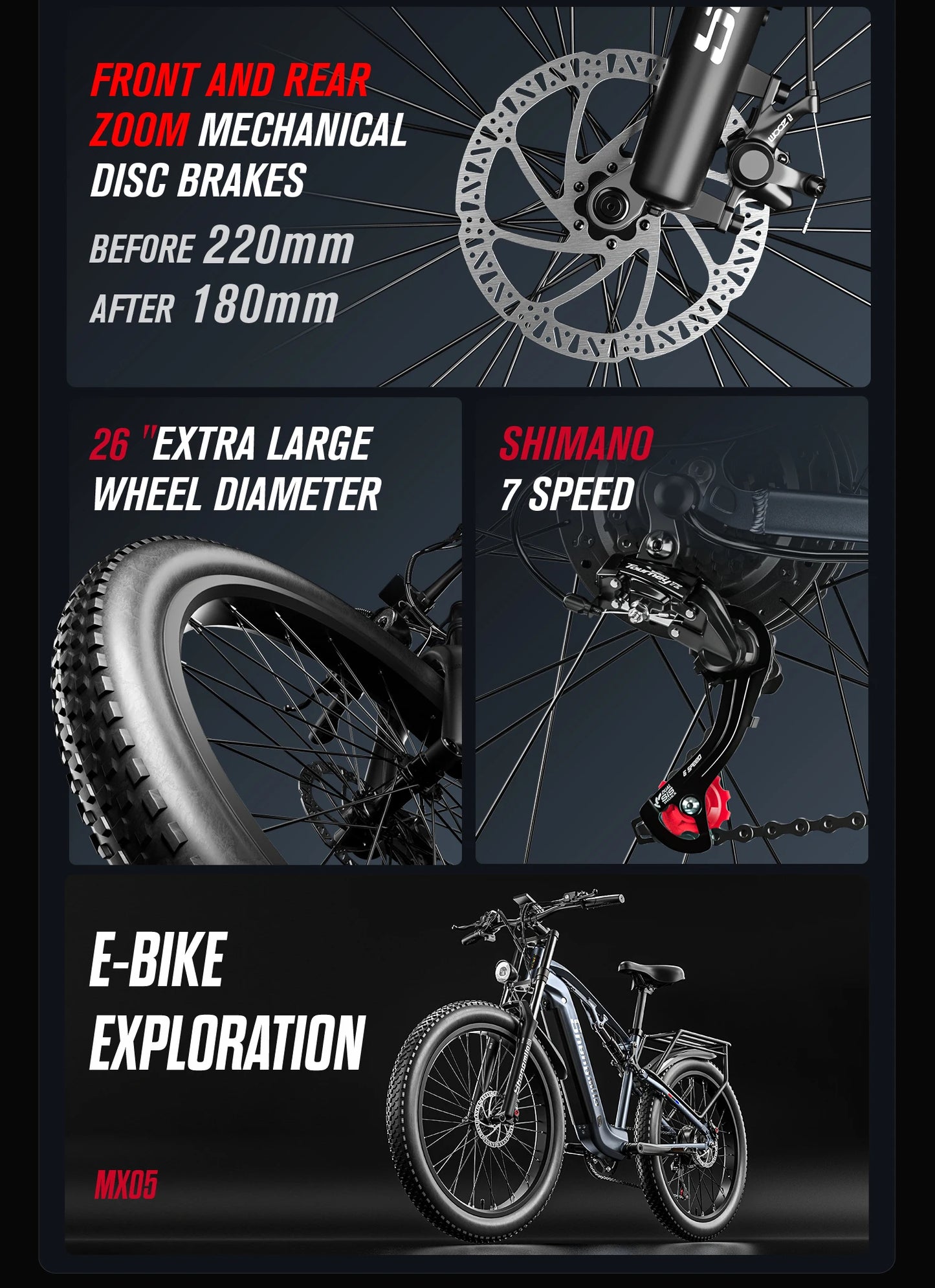 48V 17.5Ah Battery Speed,Fat Tire Mountain Bikes